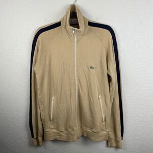 Vintage 80s Izod X La Coste 100% Acrylic Track Jacket Mens Size Medium Beige Tan